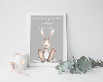 Bunny Nursery Art, Velveteen Rabbit print, Animal prints for nursery, Woodland Nursery Decor, Baby Room Wall Art, Rabbit Print for Nursery