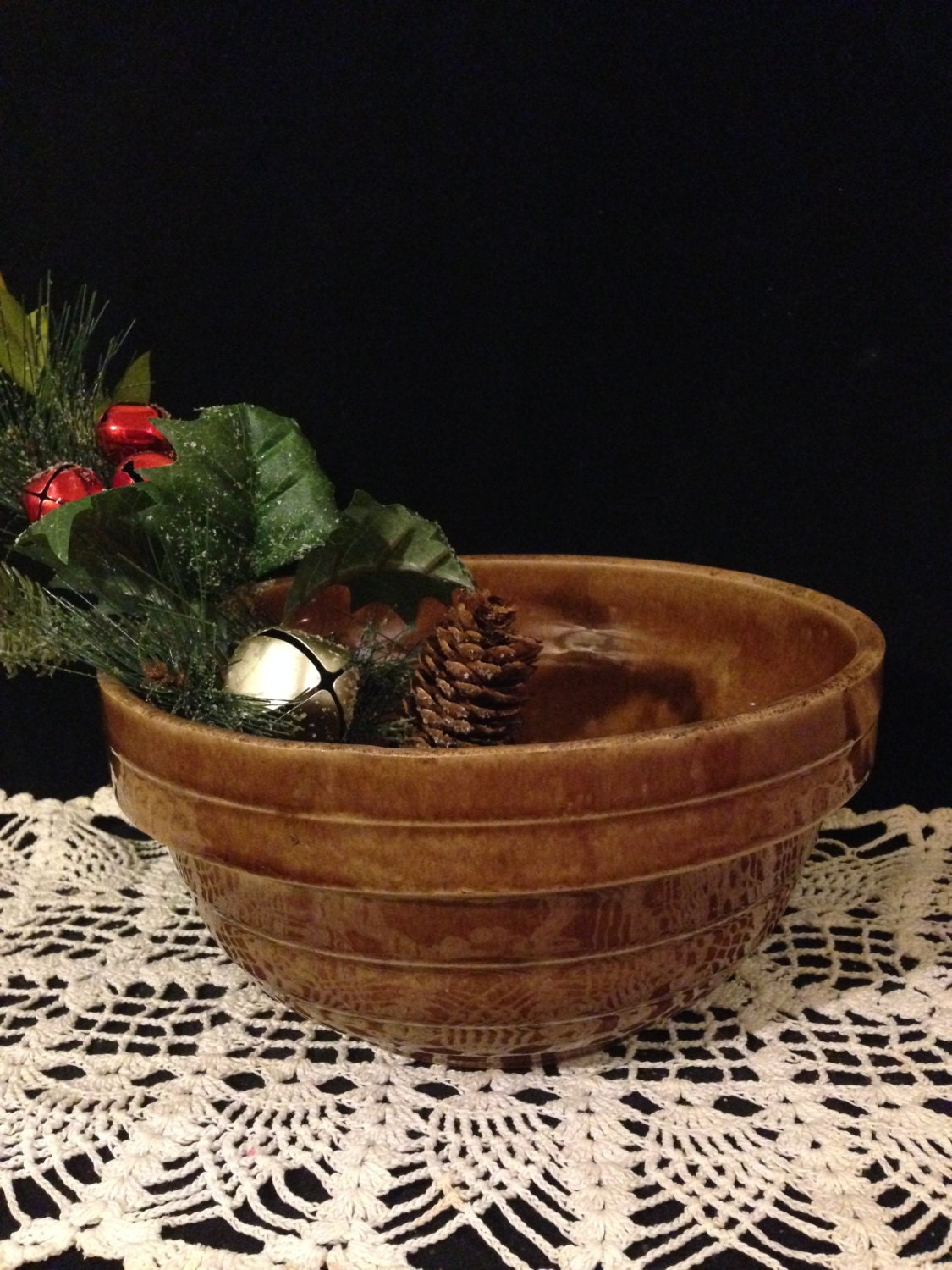 Primitive Brown Pottery Bowl Vintage USA Pottery 9 In