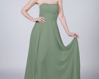 Sage Strapless Long Bridesmaid/Prom Dress by Matchimony
