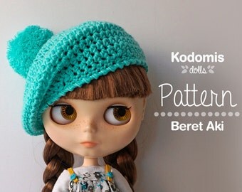Pattern PDF - Beret Aki for Blythe with pompom - DIY
