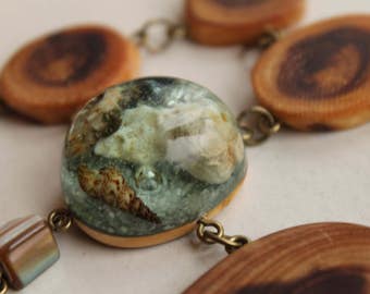 christmas gift|for|wife sea pendant wooden birthday gift|for|her custom necklace Turquoise resin jewelry Terrarium necklace shell pendant