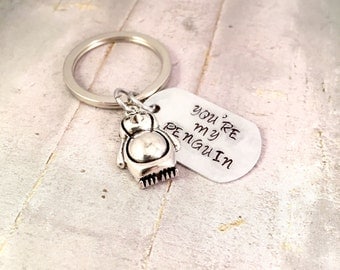 Penguin charm keychain, Penguin keychain, You're my penguin, anniversary gift, gift for her, penguin lover, my mate for life, couples gift