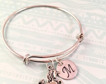 Unicorn bracelet, Little Girl bracelet, personalized initial charm bracelet, unicorn charm bracelet, little girl jewelry, unicorn charm