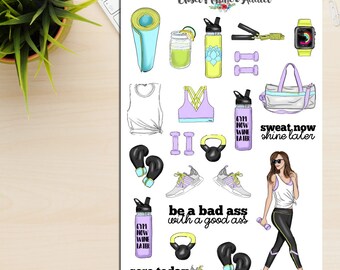 Fitness Girls Planner Stickers | Workout Stickers | Health Fitness | Exercise Stickers | Activewear | Motivational Quotes (S-237)