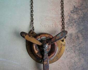 Antique Watchplate Airplane Propeller Steampunk Necklace, Aviation Necklace, Time Travel, Steampunk Jewelry, Pilot Gift, Steampunk Necklace