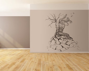Tied Woman on a dying tree of life wall decal sticker for magical minds |  Mystic collection | Wall gift ideas stickers fantasy floral