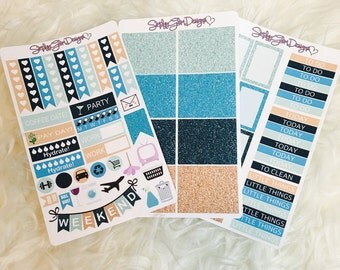 Seaside Glitter Weekly Sticker Kit | Erin Condren & Plum Paper Planner