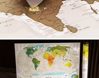Scratchable Map -- World Map Poster Where You Can Mark 10 000 Cities And Places