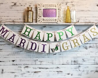 Mardi Gras Banner,Mardi Gras Decor,Mardi Gras Party,Mardi Gras Garland,Mardi Gras Decorations,Green Purple Gold,Mardi Gras Fleur de Lis,LSU