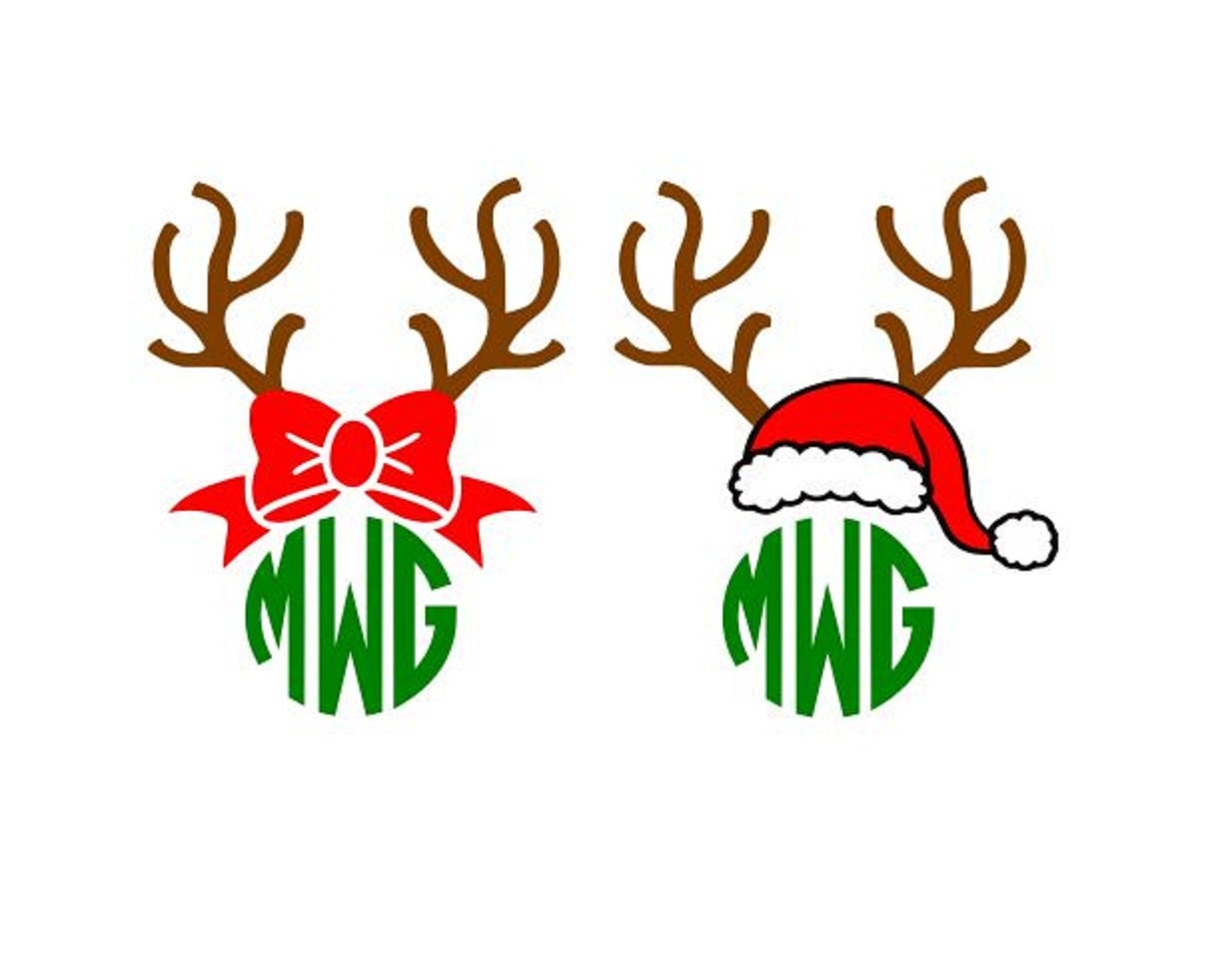 Download Christmas Reindeer Antlers Bow Santa Hat Monogram cutting ...