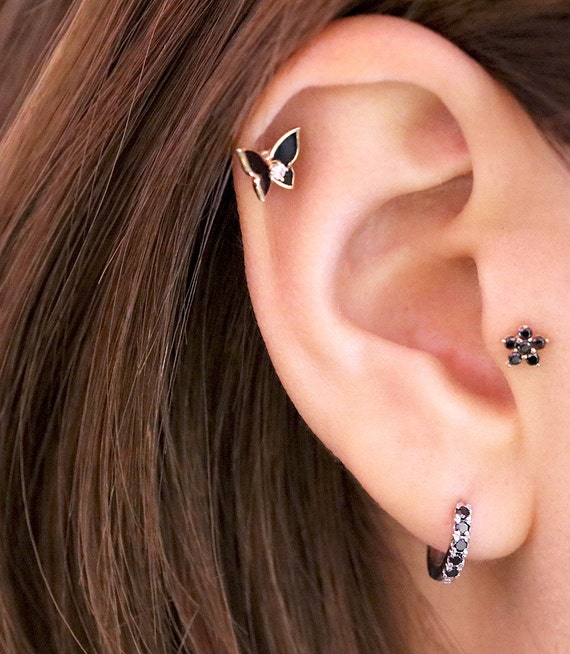 14K Solid Gold piercing/Butterfly Piercing/Helix