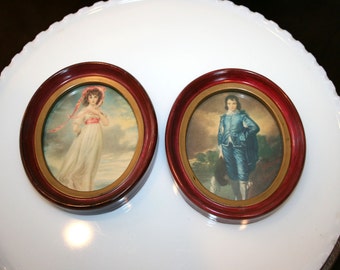 Pinkie and Blue Boy//Oval Framed Pinkie and Blue Boy//Home Decor//Vintage Pictures