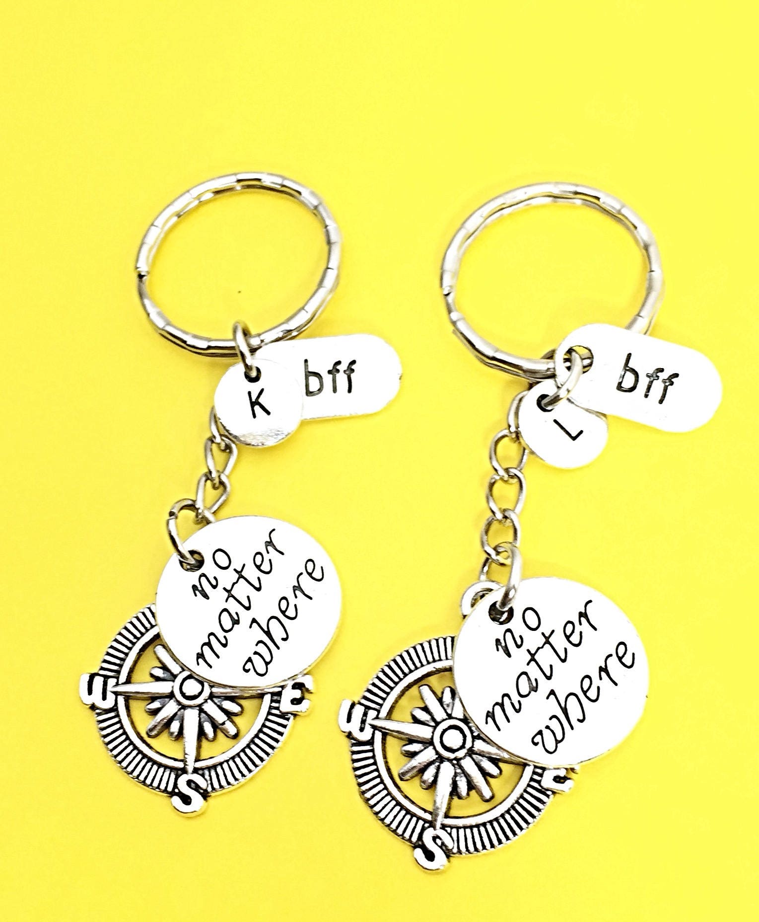 Custom best friend keychains set of 2 no matter where BFF
