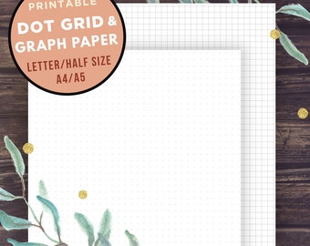 Bullet Journal Template, GRAPH paper and Dot Grid, Half Size, Letter Size, A5, A4, Filofax Refills, bujo sheets planner, Instant Download