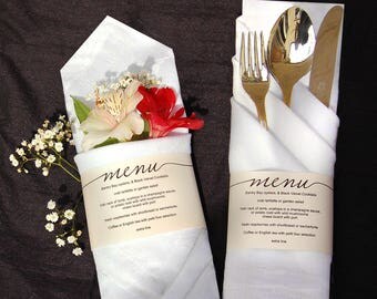 Printable Wedding Menu, Wedding Menu Template, Menu Cards, Wedding Menu Wrap, Wedding Menu Printable, Napkin Menu Wrap, Rustic Wedding Menu