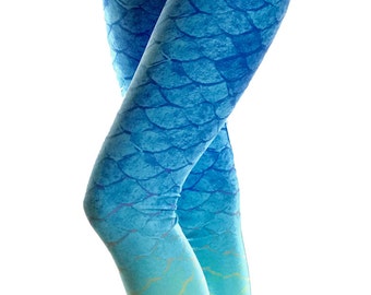 Mermaid Leggings - Mermaid Costume - Yoga Leggings - Patterned Legging - Fish Leggings - Summer Leggings - Surf - Kids Leggings