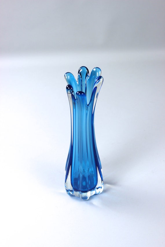 Mid century Murano glass vase glass corner vase blue turquoise