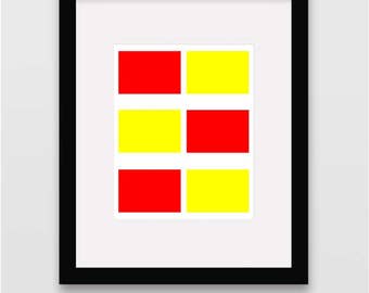 Red yellow wall art | Etsy