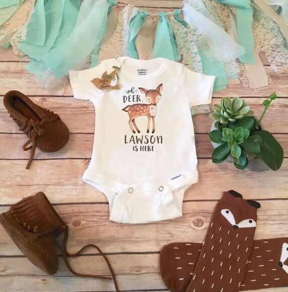 Newborn Boy Coming Home Outfit Baby Name Onesie® Deer