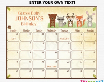 Printable Guess Baby's Arrival Due Date Calendar