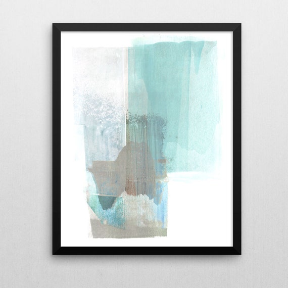 Abstract Art Print Taupe & Turquoise Blue Aqua Abstract