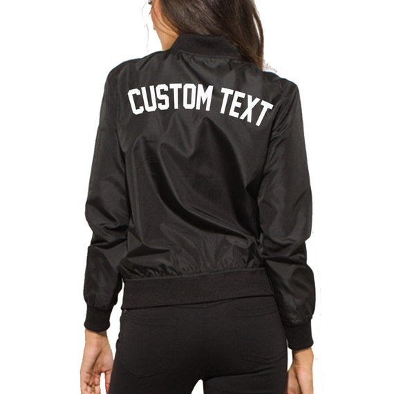 WOMENS CUSTOM Black Oversized Bomber Jacket Long Sleeve Zip