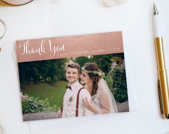 Wedding Thank You Card, Custom Photo Wedding Thank You Cards Rose Gold Foil Wedding Thank You Cards Vintage Gold Foil Wedding Cards Sarah2