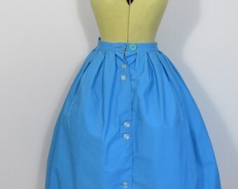 1950s St. Michael Blue Grosgrain Skirt-UK 6