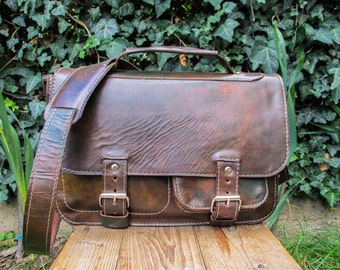 Hand Made Leather Satchel / Green Brown Leather Saddlebag / Leather Shoulder Bag / Handmade Leather Satchel Purse - SPECIAL PRICE