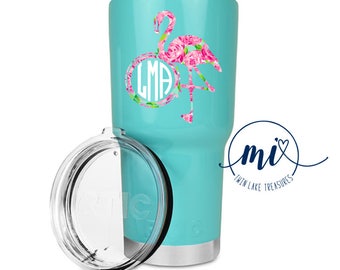 Lilly Pulitzer Flamingo Monogram Decal / Custom Color, Size / Yeti, Tumbler / Gift Under 10, Accessories / Nautical, Beach / DECAL ONLY