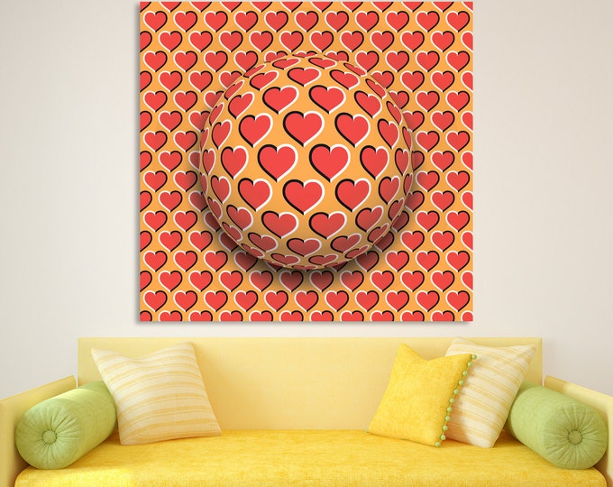 Large heart wall art, optical illusion hearts canvas print, visual illusion art, modern art illusion, optical illusion wall art, psychedelic