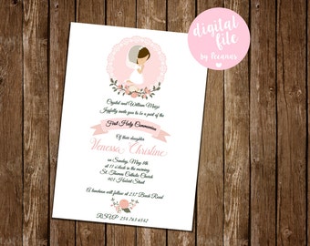 praying girl invitation first communion invitation for girl holy communion invitation first holy communion invite praying girl invitation