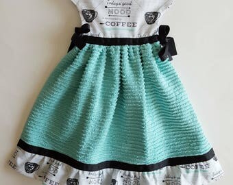 Coffee kitchen towel, hanging towel dress, hanging kitchen towel, coffee decor, kitchen decor, towel dress, aqua towel, coffee lover gift