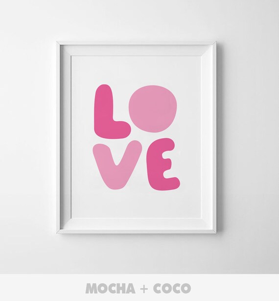 Items similar to Love Pink Bubble Letters Print Poster | Baby girl ...