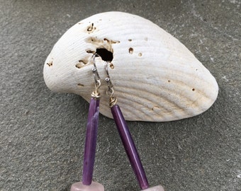 Purple and Pale Pink Cylinder Drop Earrings