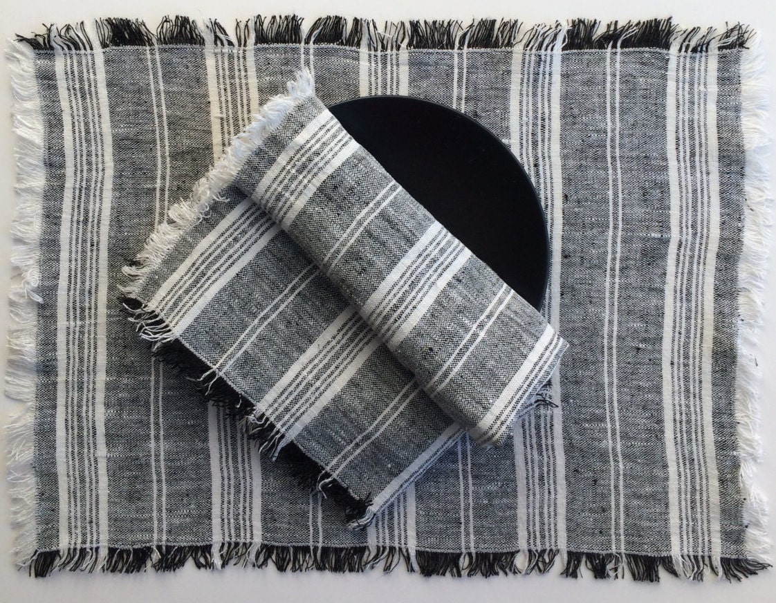 Set of Linen Placemats Black and White Placemats by Linenstars