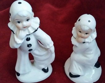 J Vazquez Imports French Pierrot Child Clown Figurines/Child Pierrot Clown Figurines/Vintage Child Clowns/Porcelain Clown Figurines/Set of 2