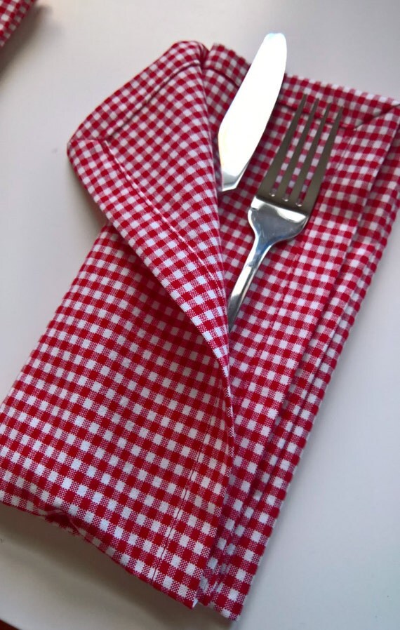 Red & White Gingham Cloth Napkins Set of 4 Dinner by 90West