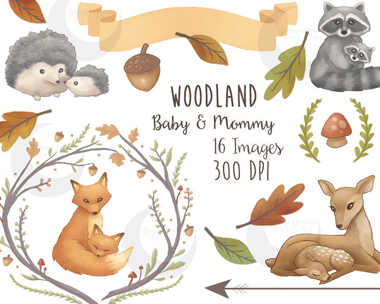Download Woodland Clipart Mommy & Baby Forest Animals Cute Nature