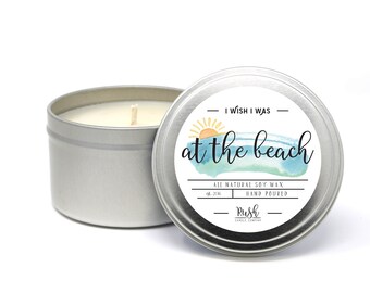 Candles in Tin. Beach Scented Candle. Soy Candles Handmade. Ocean Fragrance. Scented Soy Candles. Beachy Candle. Beach Wedding Party Favors.