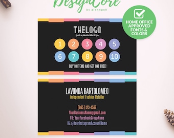 Punch Card, Reward Card, Home Office Approved, Personalized, Colors on Black, Digital Files, Marketing, Dark, Fashion Consultant, DCPLC002