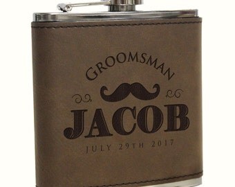 Engraved Leather Flask - Groomsmen Gift Flask - Personalized Flask for Men - Monogram Flask - Wedding Party Flasks - Leather Hip Flask
