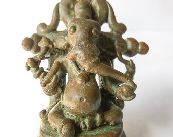 Lord Ganesha, Hindu God, bronze sculpture, yoga sculpture, folk Ganesha, antique India.