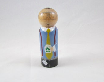 Office Space inspired peg doll, cake topper, Lumbergh, office decor, original gift, office space decor, hand painted, wooden peg doll
