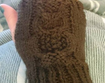 Owl fingerless mitten (made to order)