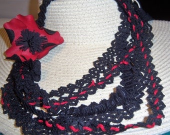 chanel necklace lace and poppy black red lace chanel whith poppy