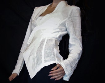 White Linen Jacket, Handmade Jacket, Natural Fabric, Woman Fashion, Casual Clothing, Sustainable fashion, Elegant Jacket