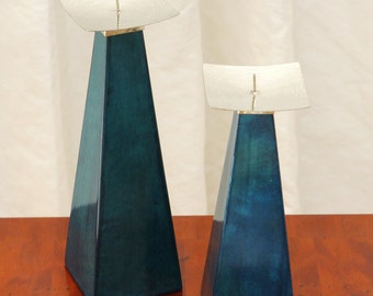 Blue Wood Candle Holders (set of 2) Made in Colombia