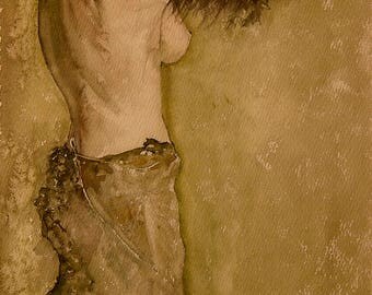 Painting, watercolor original girl. Art and decoration