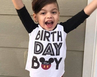Birthday Boy Mickey Mouse Personalized Raglan Shirt, Mickey Birthday, Birthday Boy Shirt, Boys Clothing, Toddler Birthday Shirt, Kids Clothe